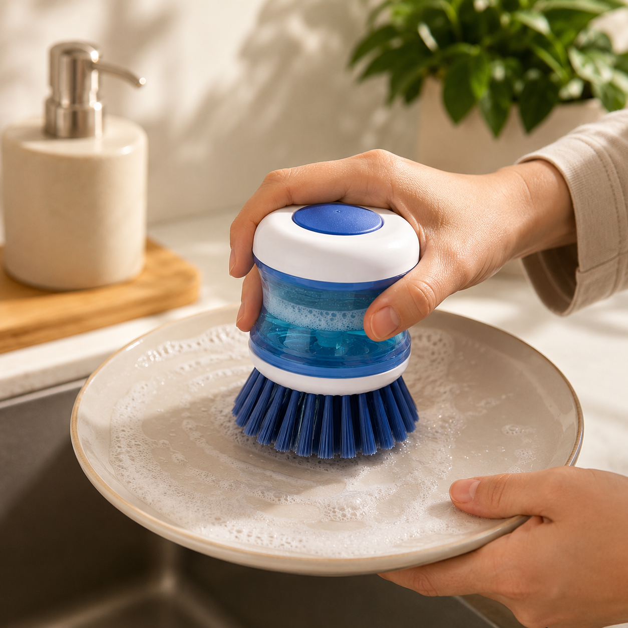 Cepillo Lavaplatos con Dispenser de Jabón Recargable | Limpieza Práctica y Sin Esfuerzo
