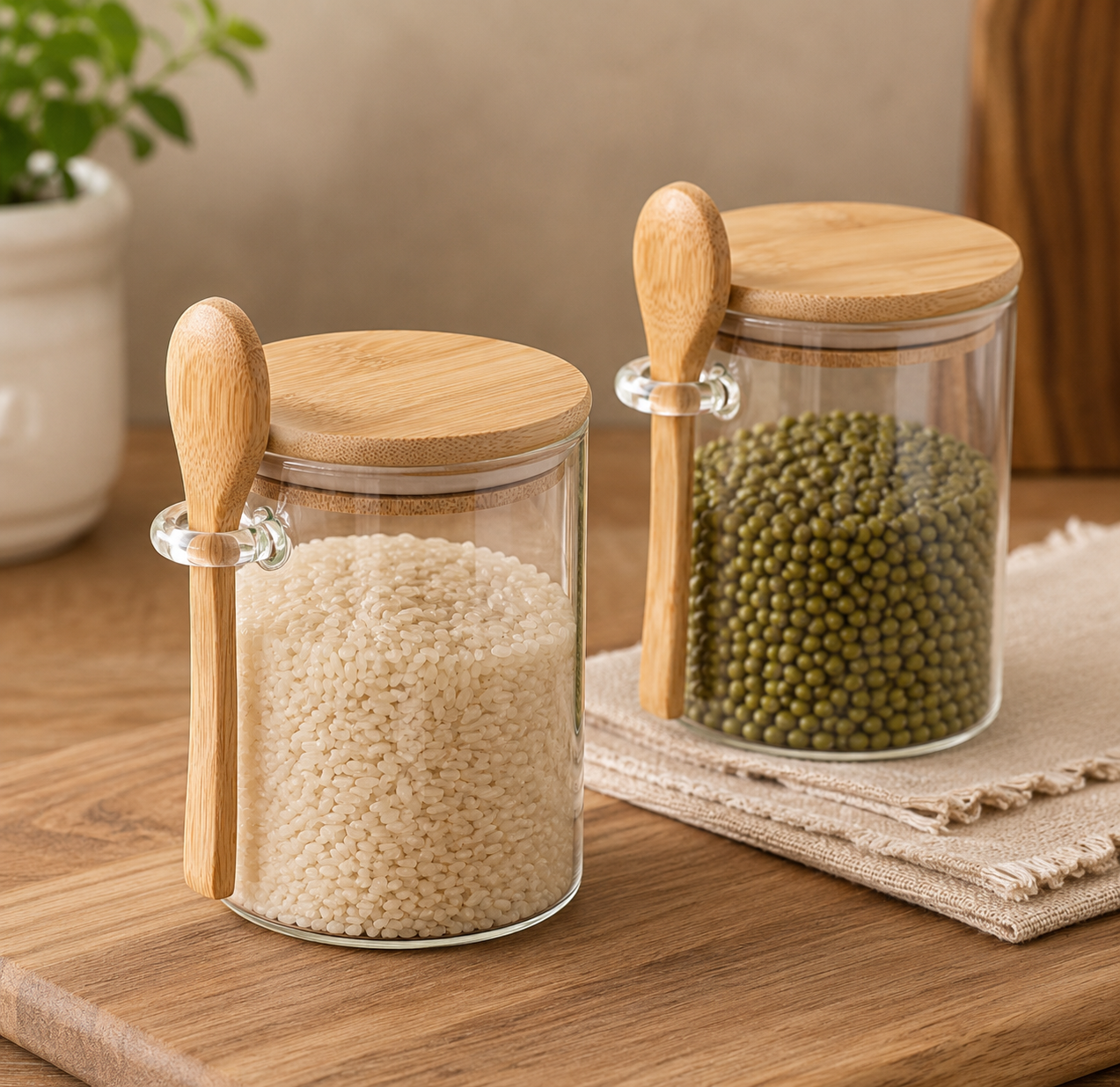Azucarera de Vidrio con Tapa de Bambú y Cuchara 600 ml | Elegancia y Practicidad para tu Cocina