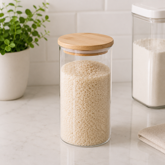 Frasco de Vidrio con Tapa de Bambú | Conservación Hermética y Organización para tu Cocina
