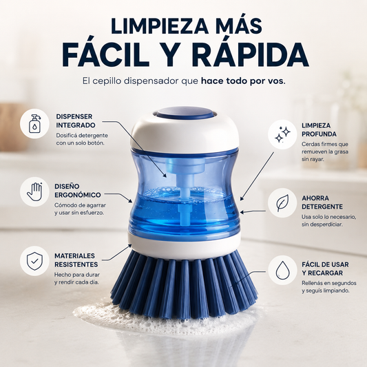 Cepillo Lavaplatos con Dispenser de Jabón Recargable | Limpieza Práctica y Sin Esfuerzo
