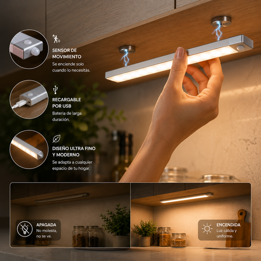 Luz LED Inteligente con Sensor de Movimiento | Recargable USB 50 cm